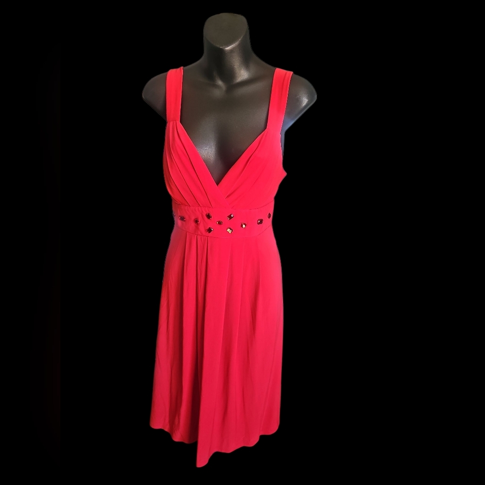 Bisou Bisou Pink Embellished Sundress Plunge Neckline